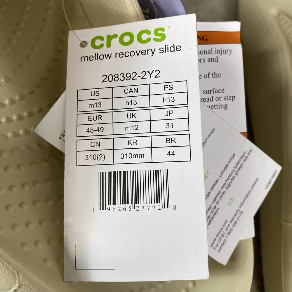 Crocs Mellow Recovery Slide Sandals Mens Size 13 Bone Ivory Cushion Water NEW